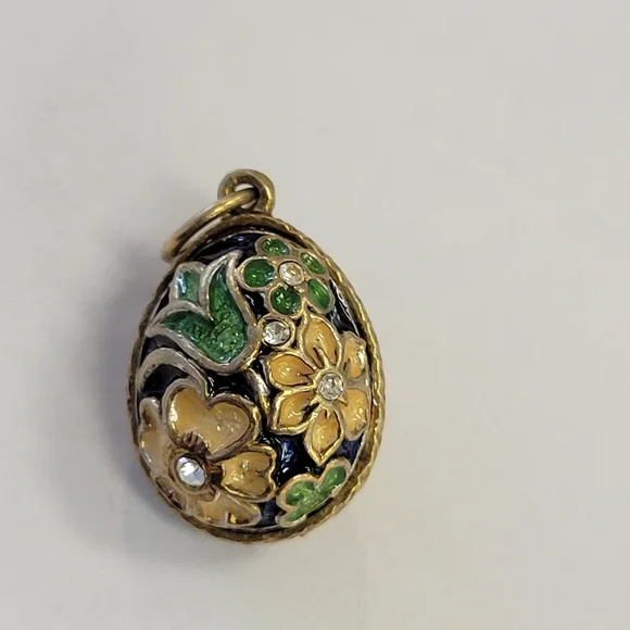 Two Floral Enamel Egg Charm Pendants - Picture 9 of 11